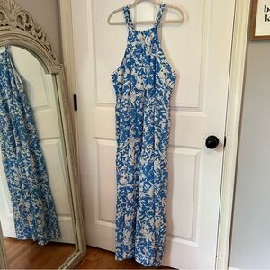 Pink Lily Tropical Floral Sleeveless Blue and White Maxi Dress Size 3XL